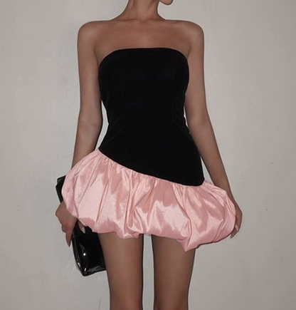 Elegant Black/Pink Strapless A-Line Satin Short Party Dress Fashion Evening Dress ED03121