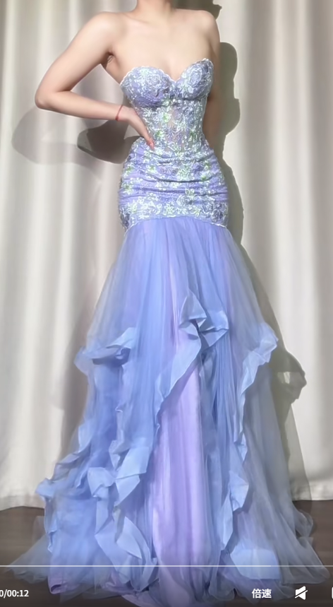 Gorgeous Purple Sweetheart Neck Mermaid Long Tulle Evening Gown Stunning Prom Dresses with Embroidered Appliques ED03123