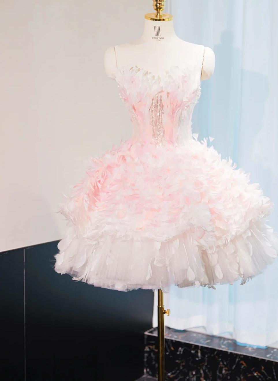 Fairytale Pink Strapless A-Line Tulle Applique Short Prom Dresses Gorgeous Homecoming Dress ED03131