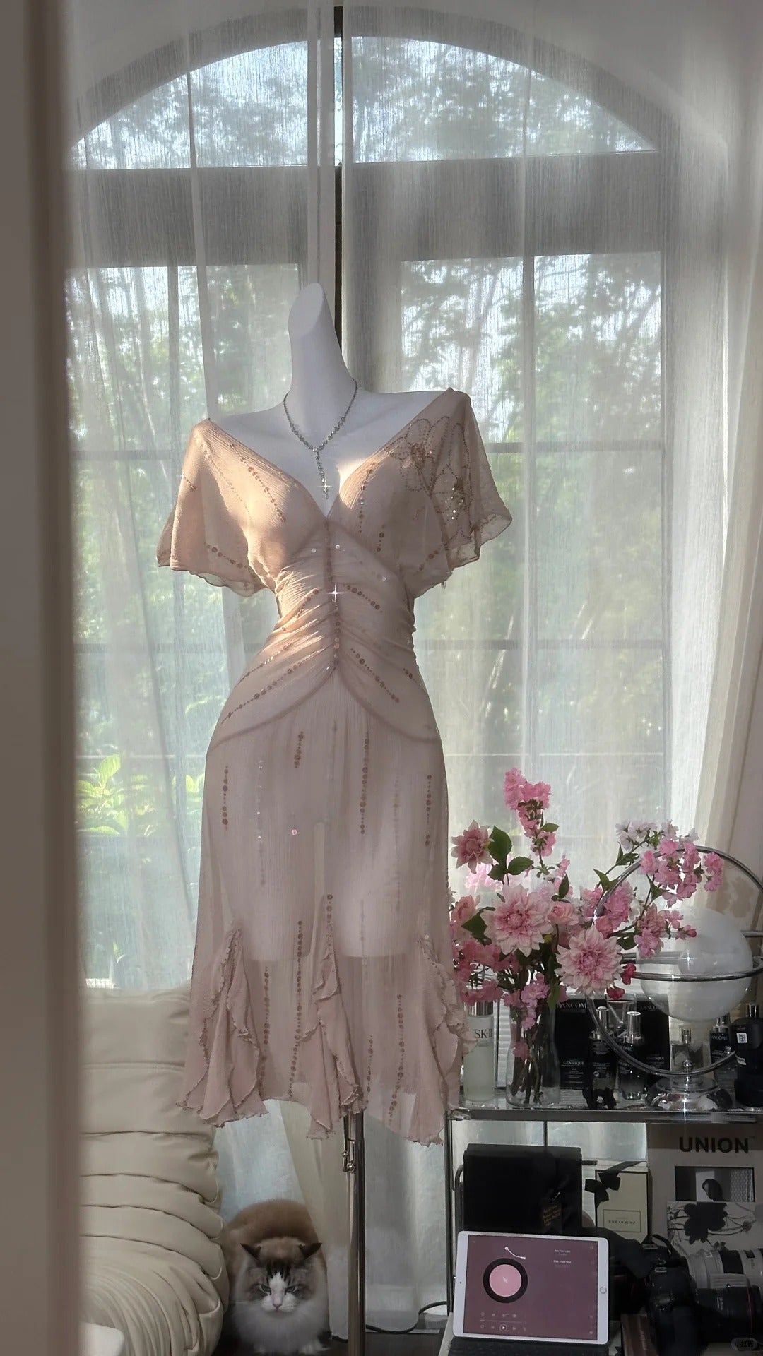 Elegant V-neck Short Sleeve Chiffon Short Dress ED03138