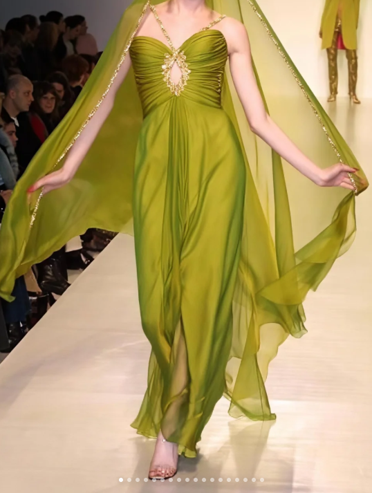 Fairytale Halter Neck Olive Green Sheath Chiffon Long Prom Dresses Retro Evening Dress with Beading ED03141