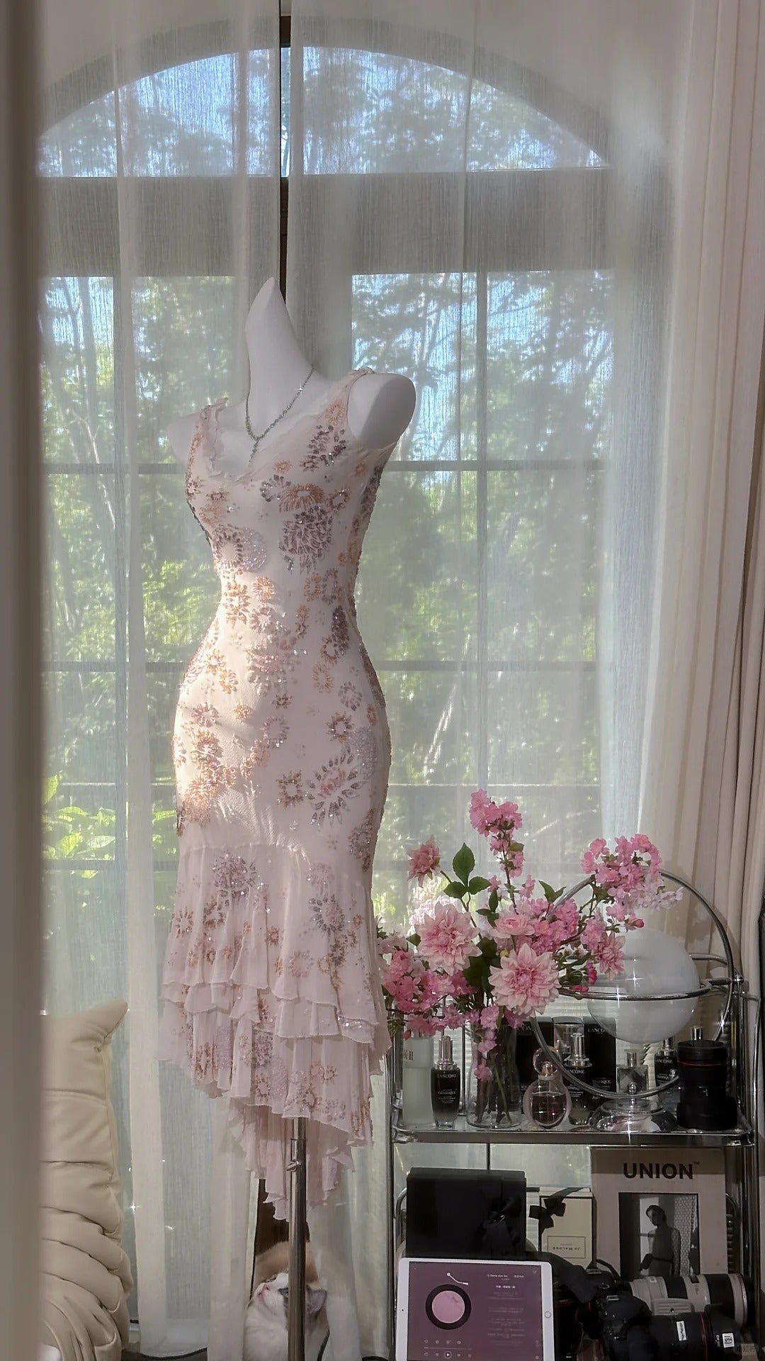 Glamour Apricot V-neck Sheath Chiffon Short Prom Dresses Elegant Evening Gowns with Beading ED03142