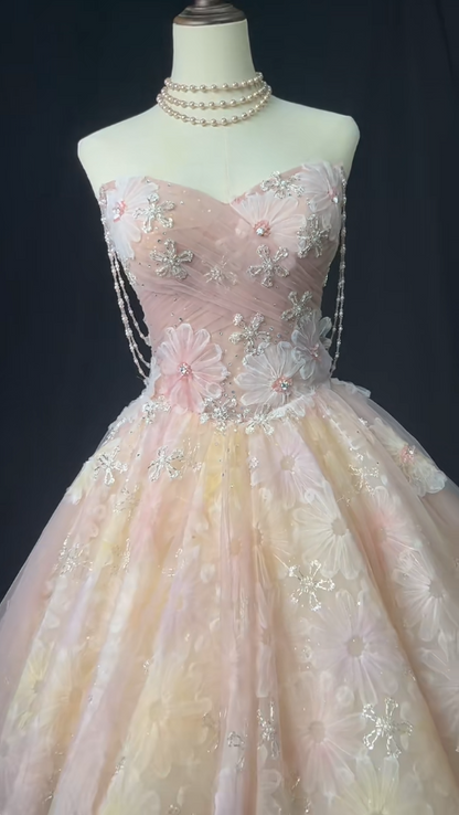 Fairytale Pink Strapless A-Line Tulle Beaded Short Prom Dresses Sweet Homecoming Dress ED03148