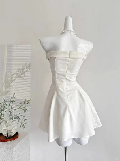 Glamour White Strapless A-Line Short Birthday Dress Elegant Party Dress ED03154