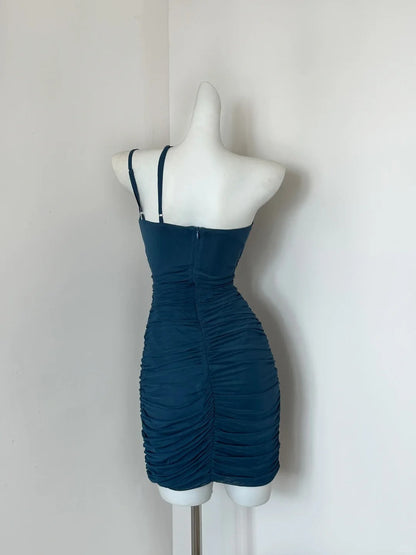 Elegant Jade Asymmetric Neck Bodycon Short Evening Dress Fashion Party Dress ED03156