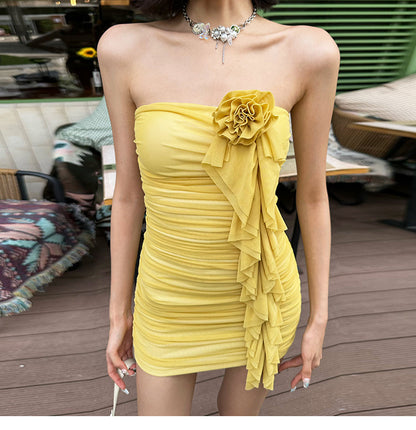 Glamour Yellow Strapless Bodycon Chiffon Short Party Dress Homecoming Dress ED03159