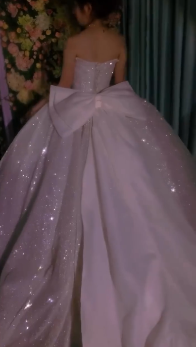 Gorgeous Strapless Glitter Tulle Long Ball Gown Elegant Convertible Wedding Dresses ED03162