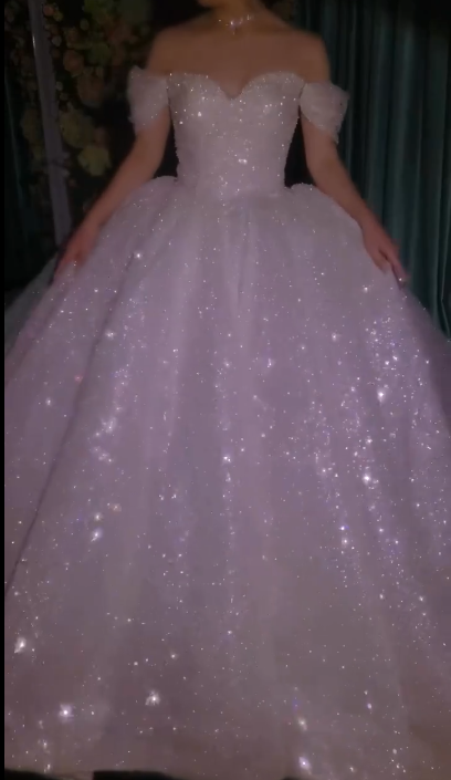 Gorgeous Strapless Glitter Tulle Long Ball Gown Elegant Convertible Wedding Dresses ED03162