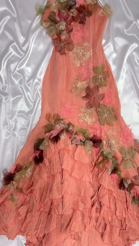 Fairytale Dark Peach Spaghetti Straps Mermaid Chiffon Long Stunning Prom Dresses Sweet 16 Evening Dress with Appliques ED03171