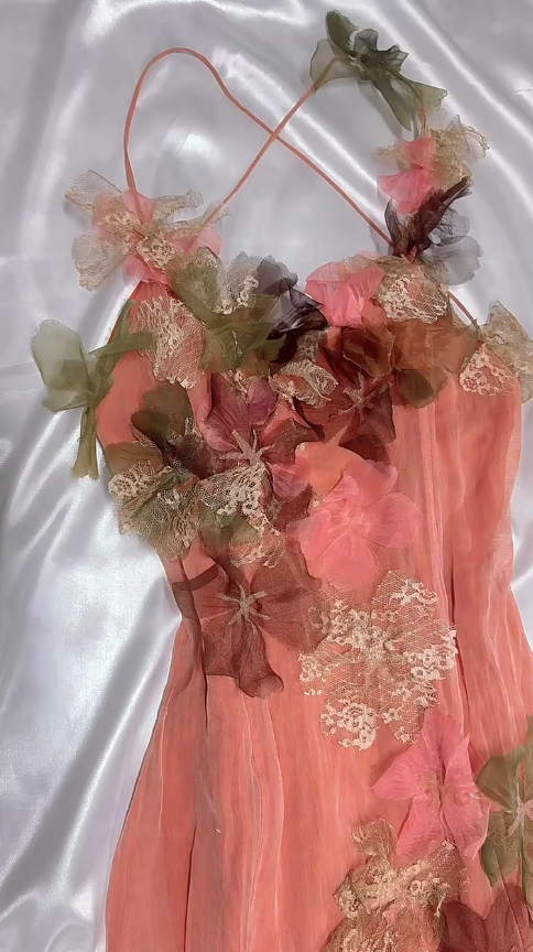 Fairytale Dark Peach Spaghetti Straps Mermaid Chiffon Long Stunning Prom Dresses Sweet 16 Evening Dress with Appliques ED03171