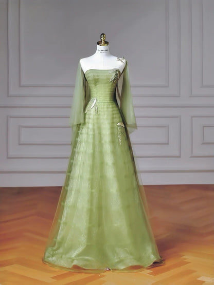 Fairytale Green Strapless A-Line Tulle Evening Gowns Sweet Wedding Dress ED03176