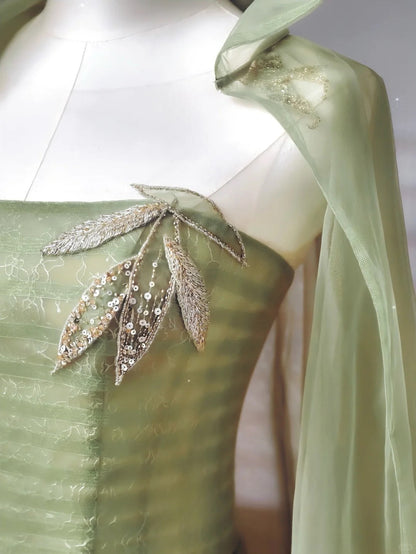 Fairytale Green Strapless A-Line Tulle Evening Gowns Sweet Wedding Dress ED03176