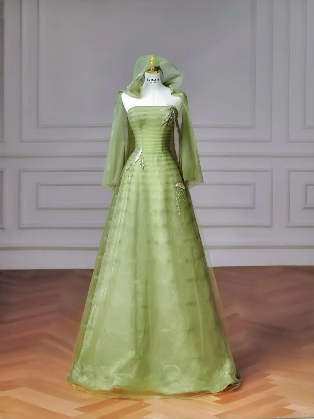 Fairytale Green Strapless A-Line Tulle Evening Gowns Sweet Wedding Dress ED03176