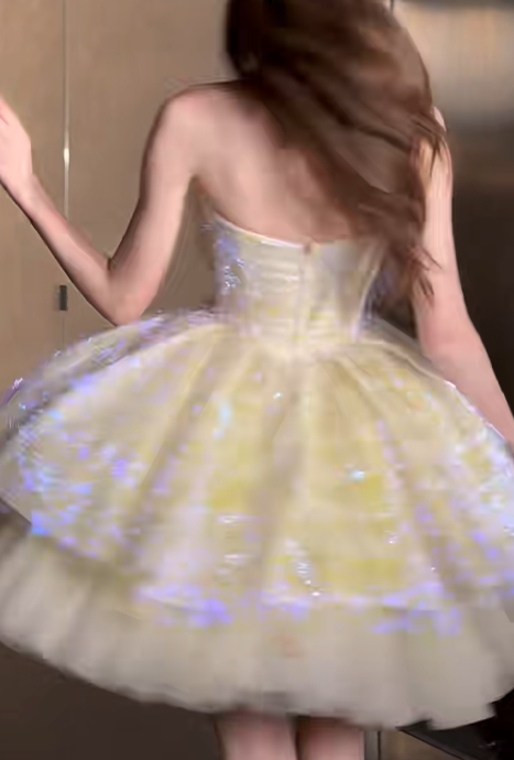 Fairytale Green Strapless A-Line Tulle Short Prom Dresses Sweet 16 Dress ED03181