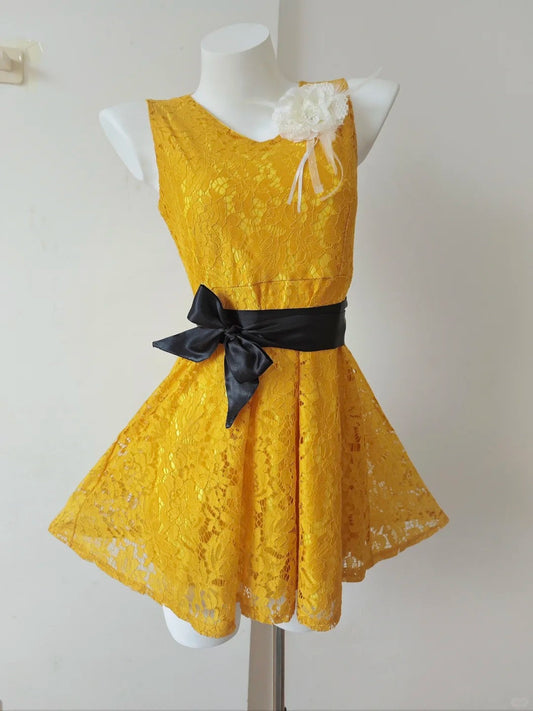 Gorgeous Yellow Jewel A-Line Lace Short Party Dress ED03183