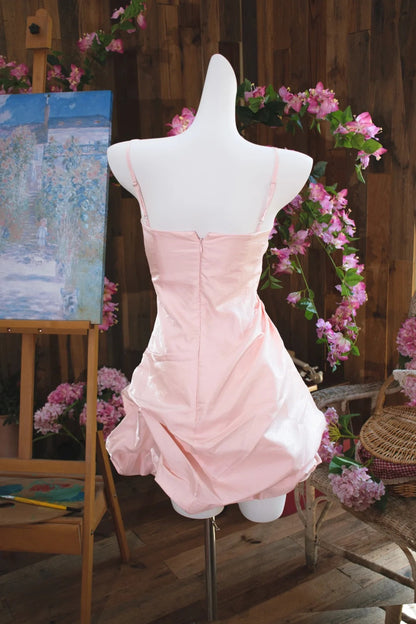 Stunning Pink Spaghetti Straps A-Line Satin Short Evening Dress Sweet Homecoming Dress ED03184