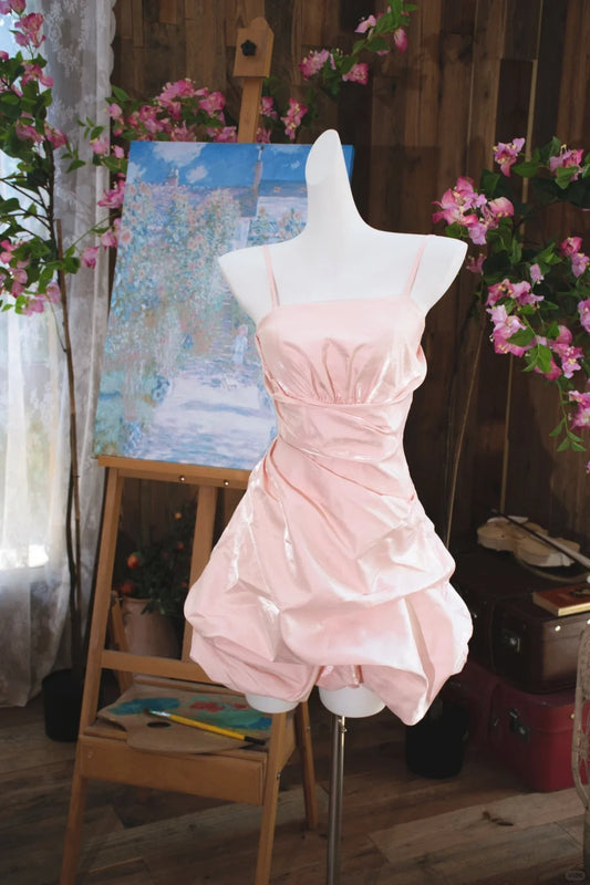 Stunning Pink Spaghetti Straps A-Line Satin Short Evening Dress Sweet Homecoming Dress ED03184