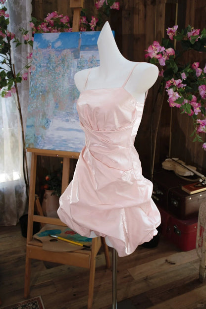 Stunning Pink Spaghetti Straps A-Line Satin Short Evening Dress Sweet Homecoming Dress ED03184