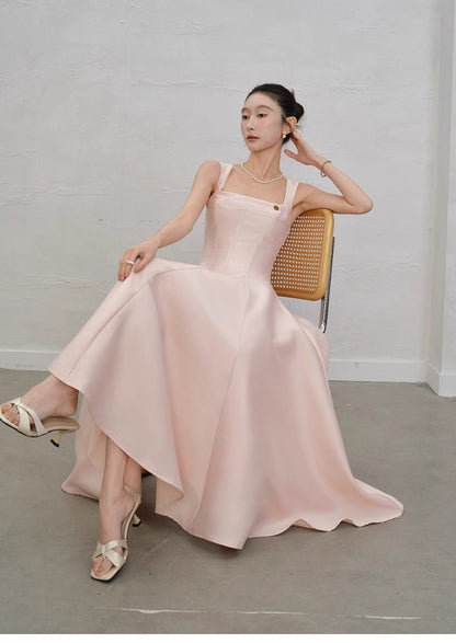 Fairytale Pink Square Neck A-Line Satin Long Prom Dresses Sweet 16 Evening Dress ED03189