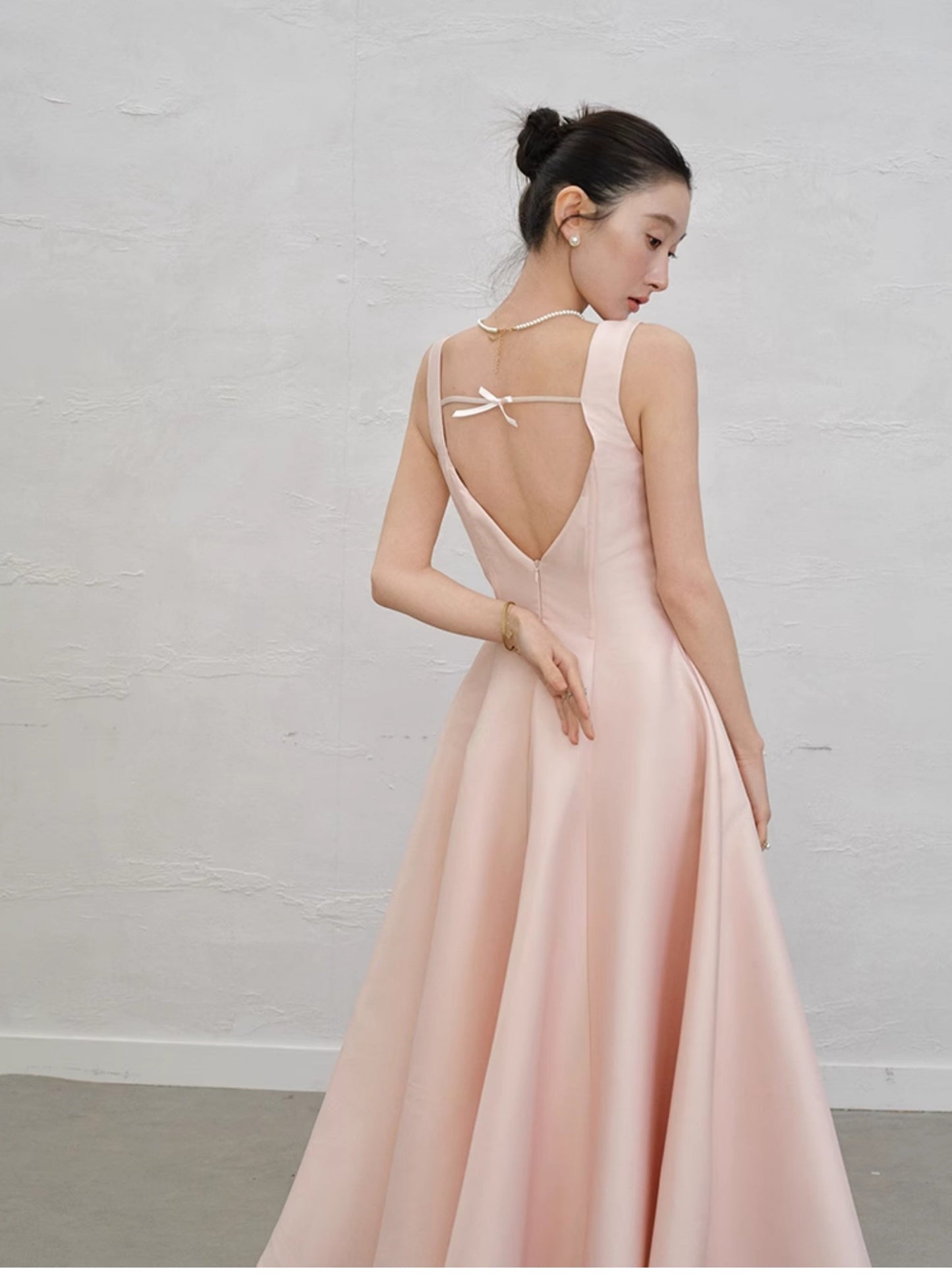 Fairytale Pink Square Neck A-Line Satin Long Prom Dresses Sweet 16 Evening Dress ED03189