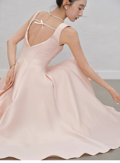 Fairytale Pink Square Neck A-Line Satin Long Prom Dresses Sweet 16 Evening Dress ED03189