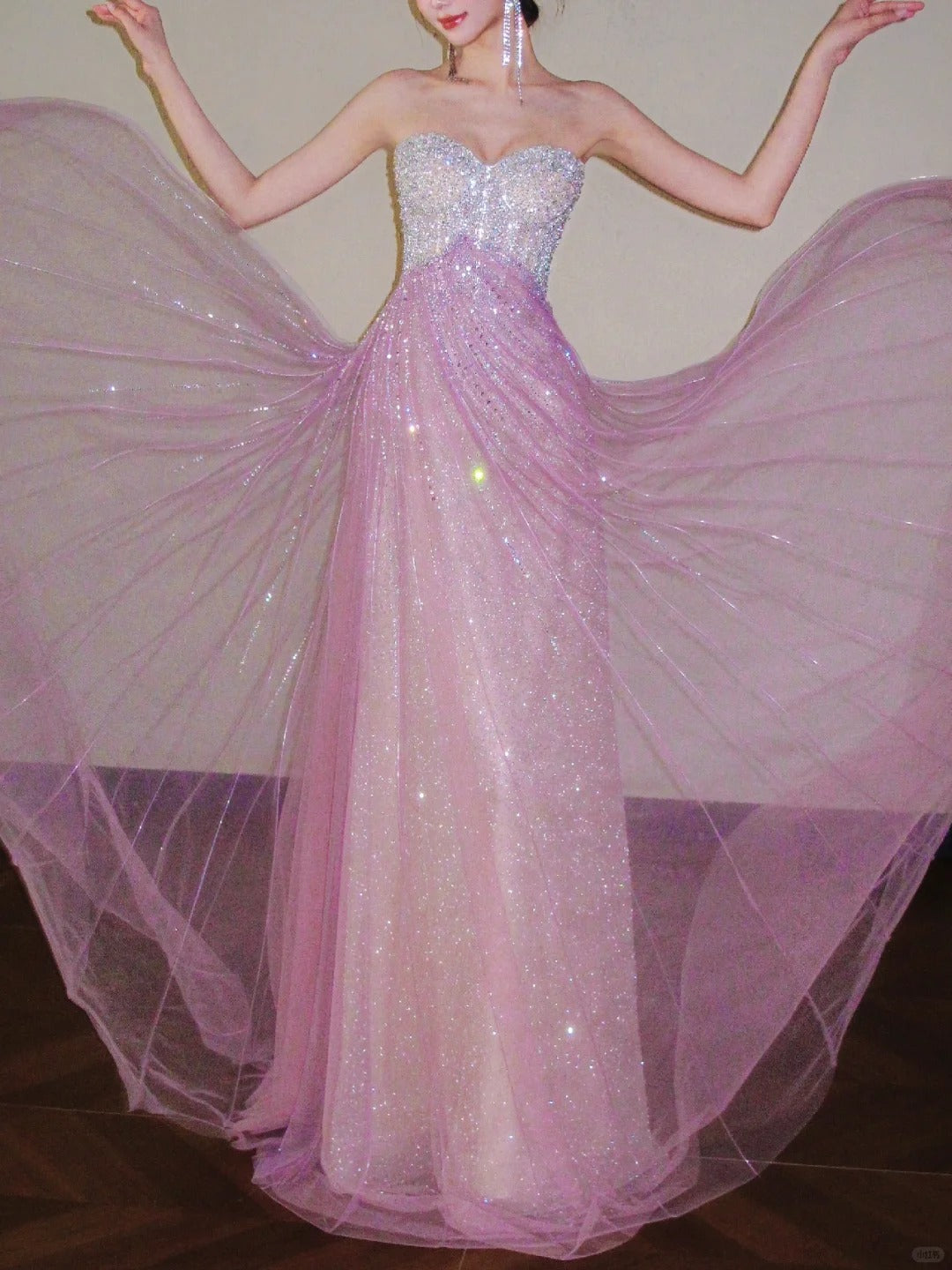 Sweet Pink Sweetheart A-Line Tulle Sequins Long Prom Dresses Elegant Formal Evening Gowns ED03190