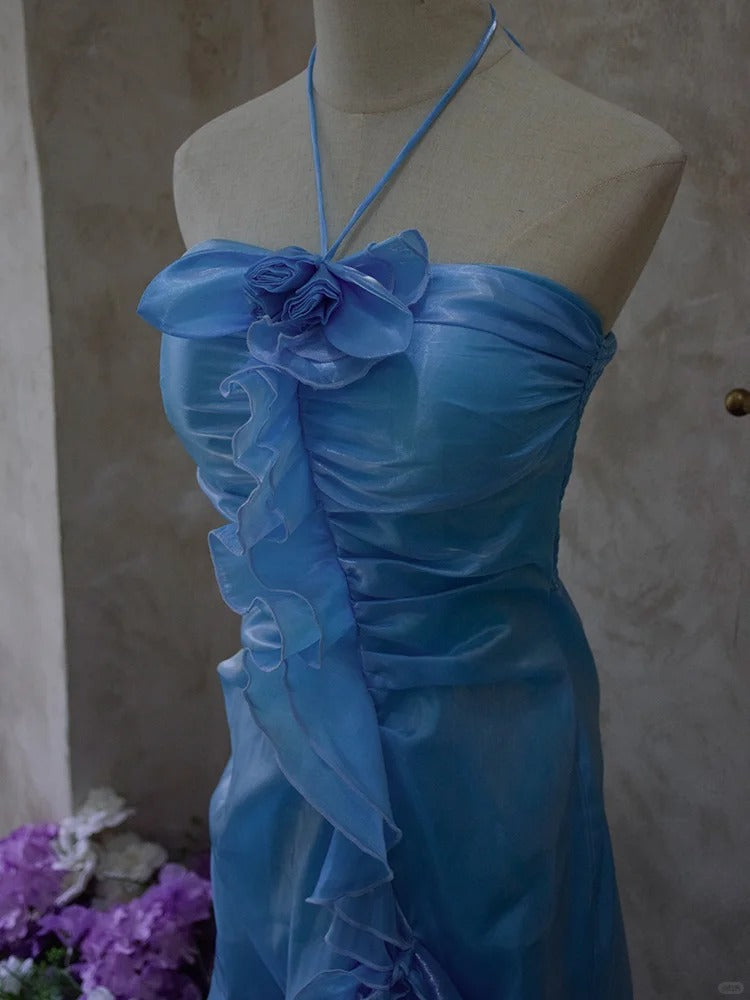 Elegant Blue Halter Bodycon Chiffon Short Prom Dresses Gorgeous Party Dress ED03193