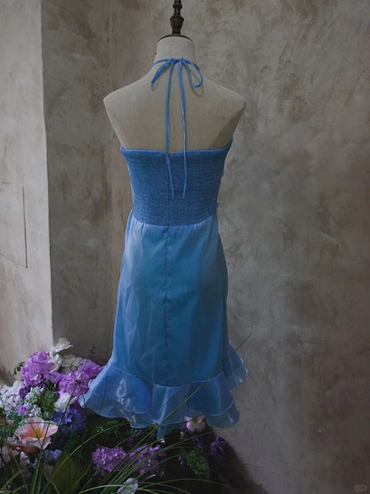 Elegant Blue Halter Bodycon Chiffon Short Prom Dresses Gorgeous Party Dress ED03193