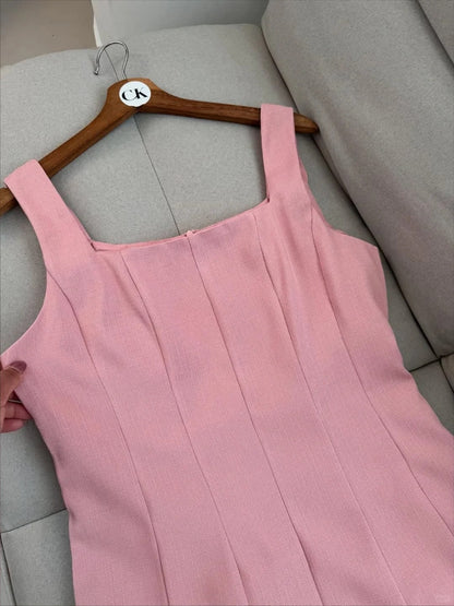 Sweet Pink Square Neck A-Line Short Birthday Dress Outdoor Party Outfit ED03197