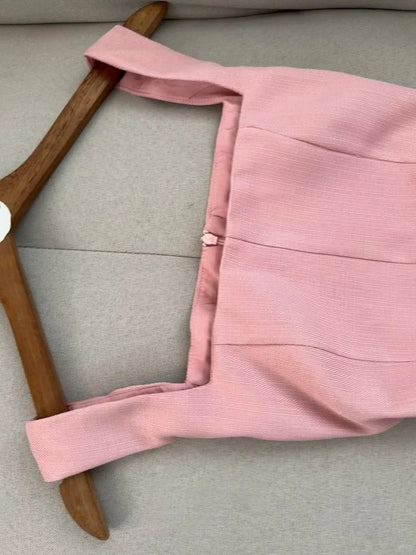 Sweet Pink Square Neck A-Line Short Birthday Dress Outdoor Party Outfit ED03197