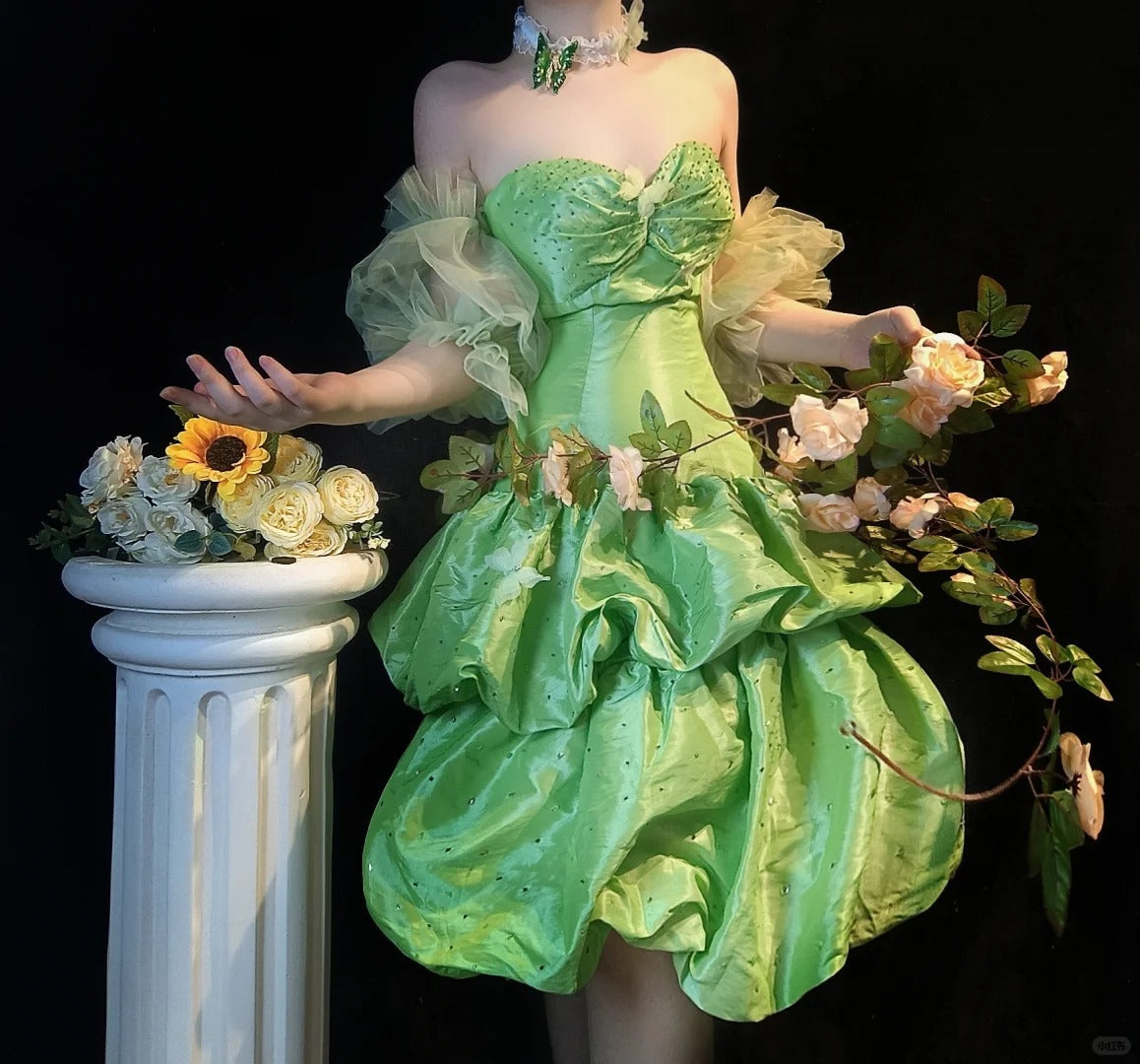 Fairytale Green Sweetheart Neck A-Line Satin Short Prom Dresses ED03199