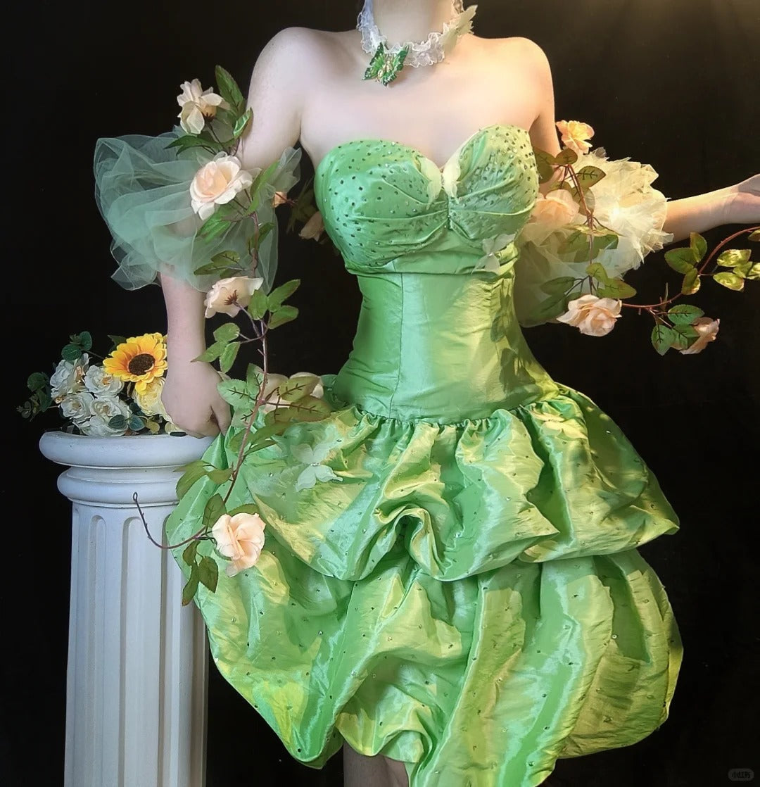 Fairytale Green Sweetheart Neck A-Line Satin Short Prom Dresses ED03199