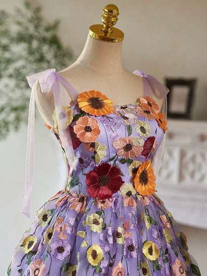 Purple Tulle Lace Short Prom Dress, Purple Homecoming Dress ED032