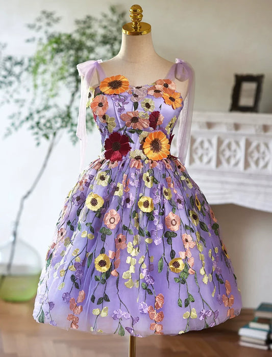 Purple Tulle Lace Short Prom Dress, Purple Homecoming Dress ED032