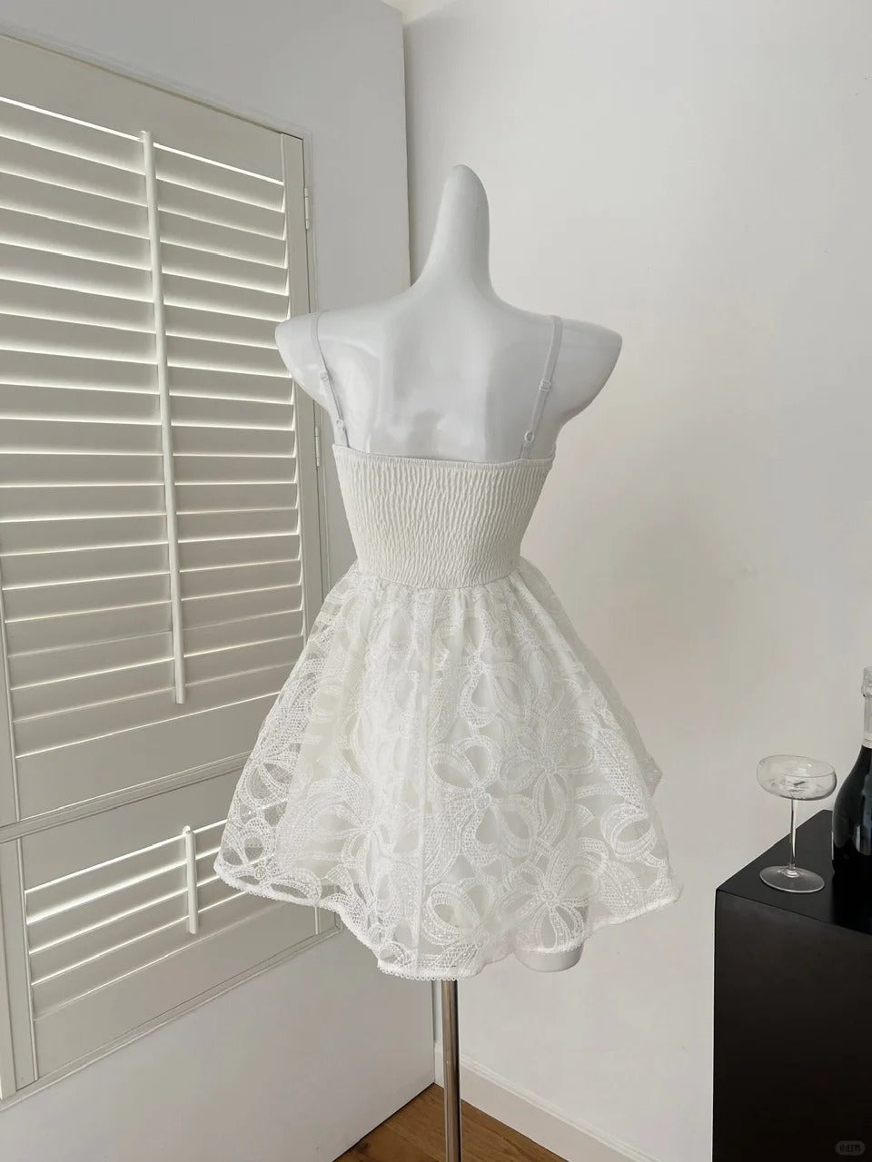 Sweet White Sweetheart Neck A-Line Lace Short Birthday Dress Pool Party Dress ED03200