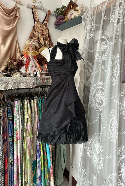 Vintage Black Halter Neck A-Line Chiffon Short Party Dresses Birthday Evening Dresses ED03202