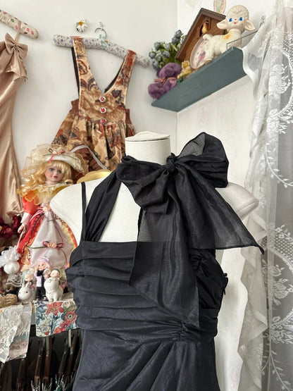 Vintage Black Halter Neck A-Line Chiffon Short Party Dresses Birthday Evening Dresses ED03202
