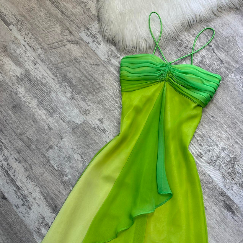 Fairytale Gradient Green Spaghetti Straps Sheath Chiffon Short Party Dress ED03203