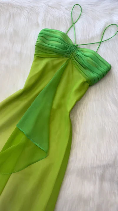 Fairytale Gradient Green Spaghetti Straps Sheath Chiffon Short Party Dress ED03203