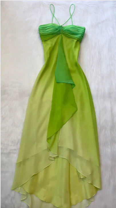 Fairytale Gradient Green Spaghetti Straps Sheath Chiffon Short Party Dress ED03203