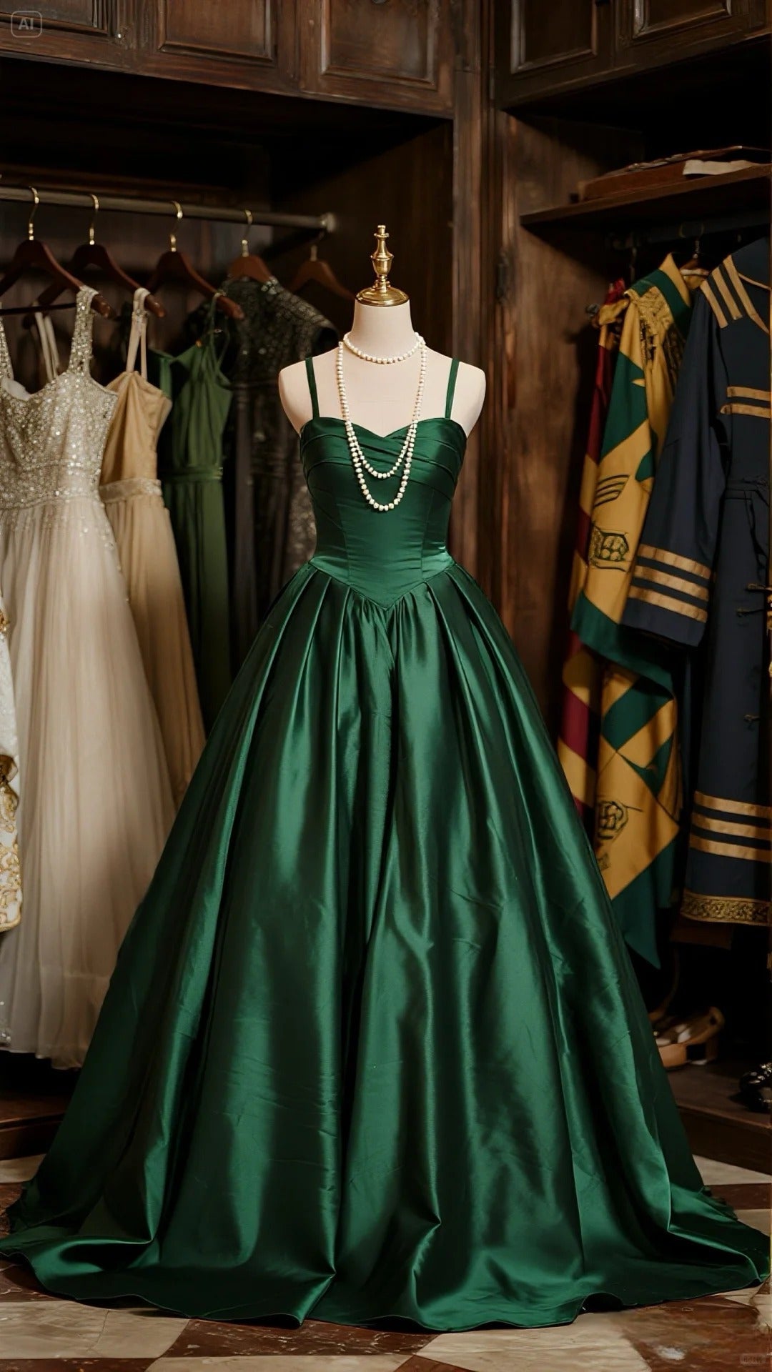 Elegant Dark Green Spaghetti Straps A-Line Satin Long Prom Dresses Formal Evening Dress ED03230