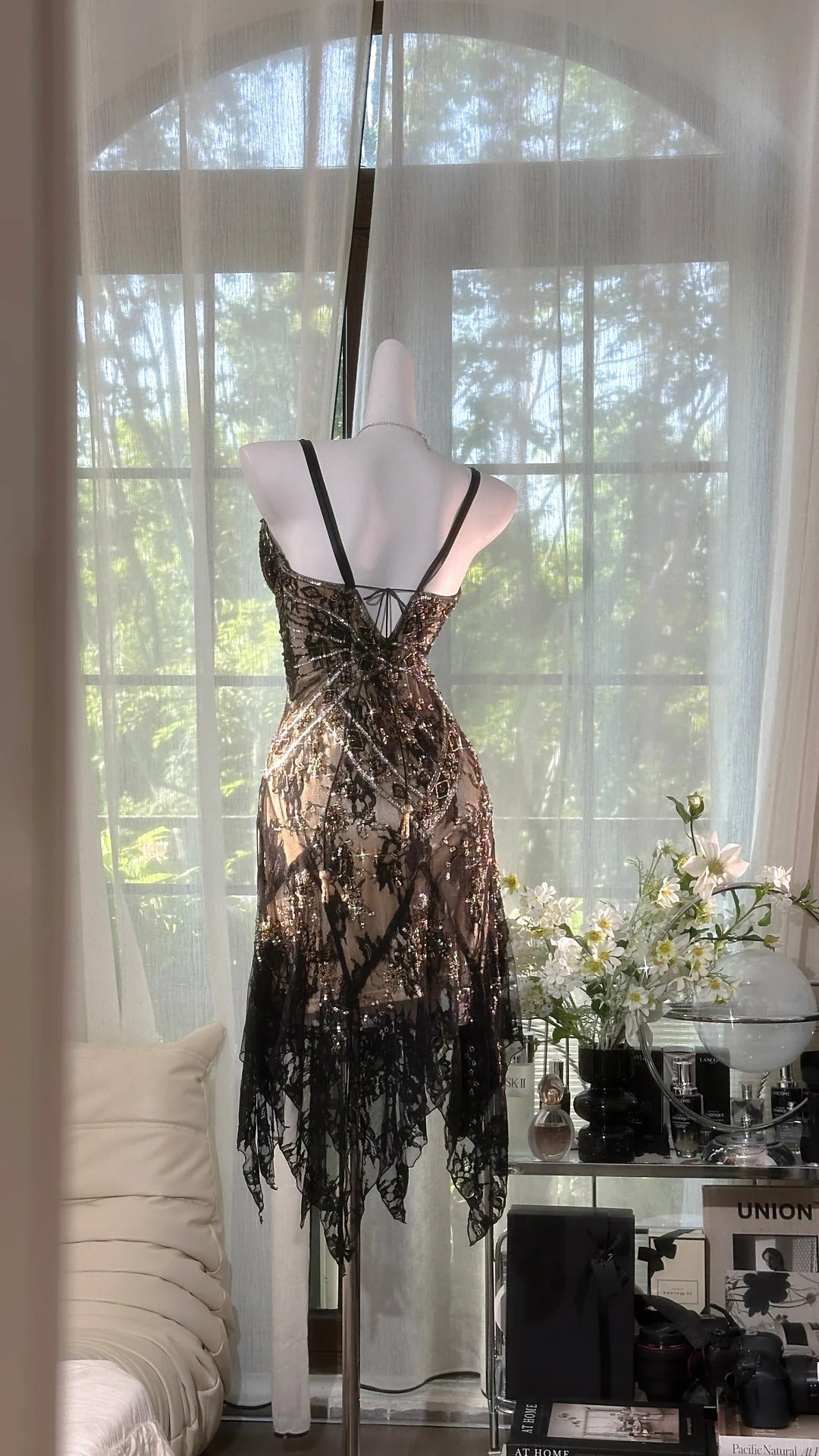 Gorgeous Black Spaghetti Straps A-Line Lace Beaded Short Prom Dresses Vintage Evening Dresses ED03248