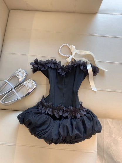 Elegant Off-the-shoulder Tulle Applique Short Ball Gown Fashion Party Dress ED03266