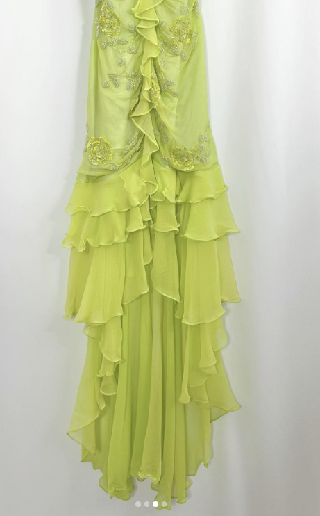 Vintage Green Sheath Spaghetti Straps Chiffon Long Prom Dresses with Beading Elegant Evening Dress ED03270