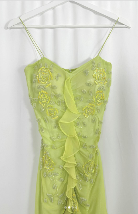 Vintage Green Sheath Spaghetti Straps Chiffon Long Prom Dresses with Beading Elegant Evening Dress ED03270