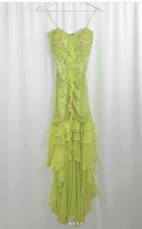 Vintage Green Sheath Spaghetti Straps Chiffon Long Prom Dresses with Beading Elegant Evening Dress ED03270