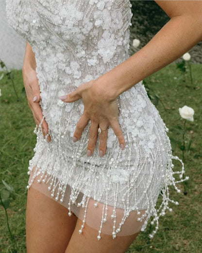 Sexy Bodycon Strapless Beaded Short Outdoor Party Dress Fashion Wedding Dress ED03278