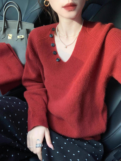 Korean style lazy style knitted pullover sweater with detachable scarf ED0327