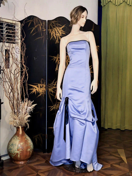 Purple Mermaid Strapless Satin Long Prom Dresses, Elegant Formal Evening Gowns ED03286