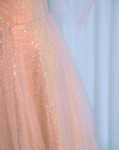 Gorgeous Sweetheart Neck A-Line Tulle Sequin Long Prom Dresses, Sweet 16 Dress ED03287